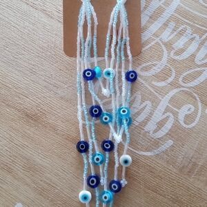 Beaded Evil Eye Tassel Earrings